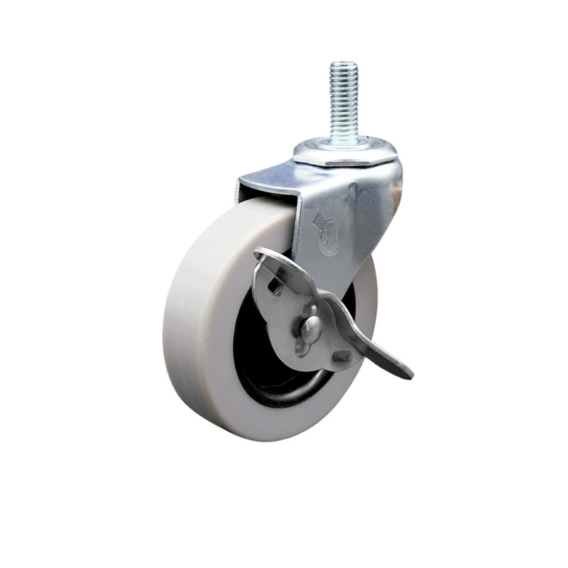 3 Inch Polyurethane Wheel 5/16 Inch Threaded Stem Caster with Brake SCC