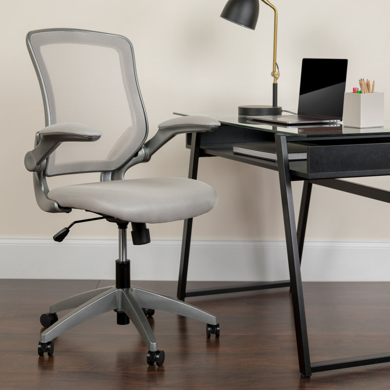 Mid-Back Mesh Swivel Ergonomic Task Office Chair with Gray Frame and Flip-Up Arms, Grey