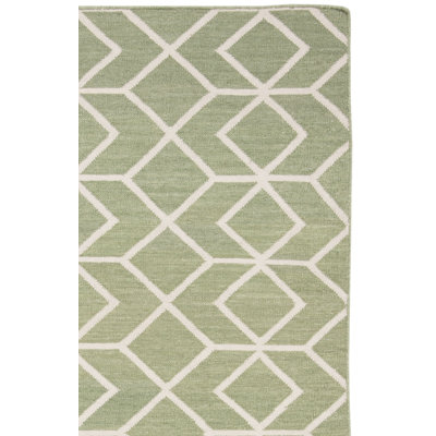 Rodgers Hand Woven Flat Weave Wool/Cotton Geometric Rug in Sage/Ivory
