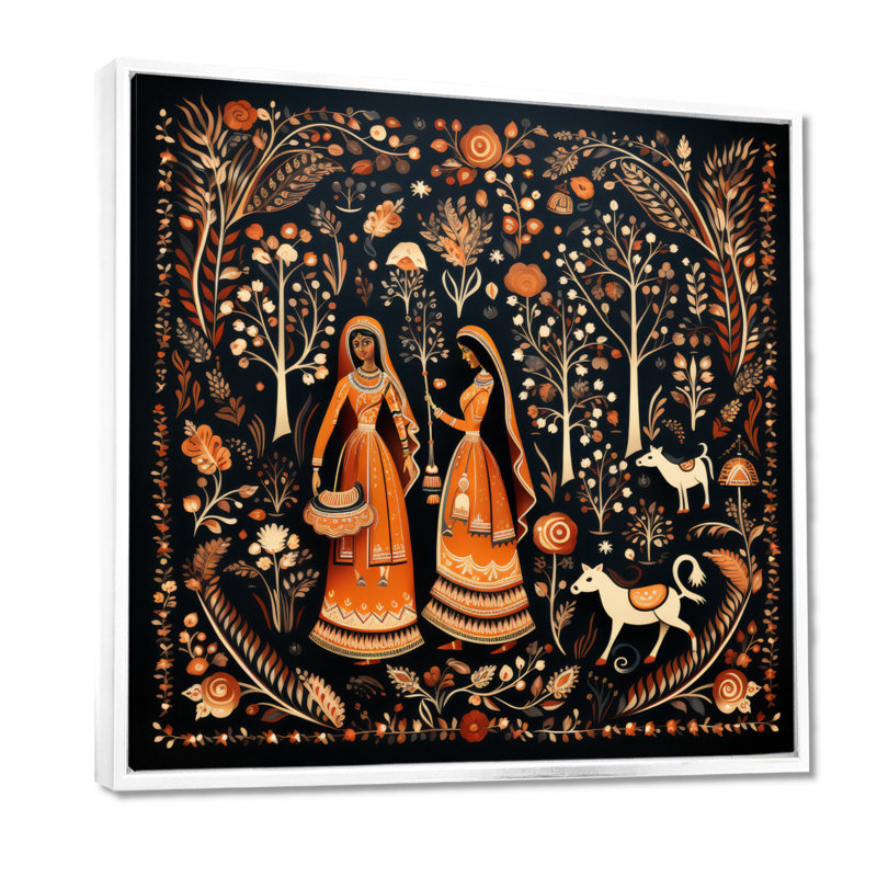 Indian Art Rajasthani Folklore tales II - Art indien, reproduction d'art sur toile encadrée, 30" H x 30" W