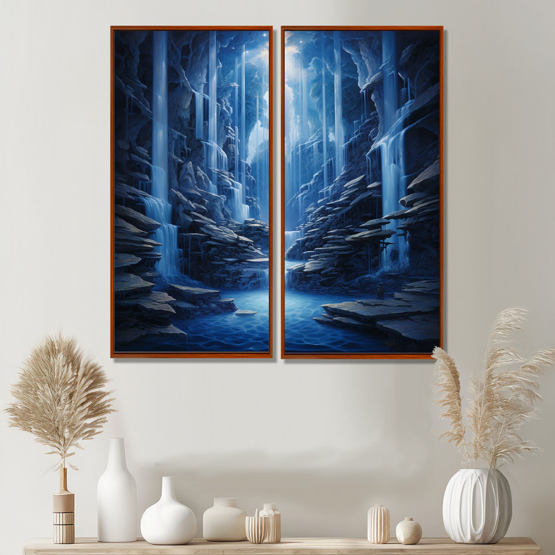 Impression sur toile cascade de fantaisie, H 32 po x l 32 po, Impression encadrée flottante, Brun