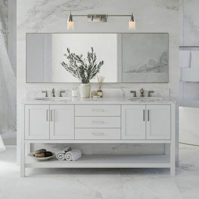 Alemanno Akwasi 73"Double Bathroom Vanity in White, with 0.75" Italian Carrara Marble Top, Rectangle Sink