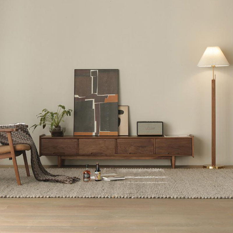 Meuble télé avec porte rabattable en noyer noir, H 16,53 po x L 78,74 po x l 15,75 po