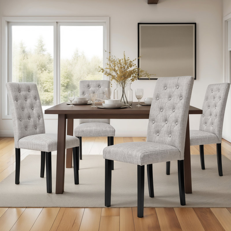 Tufted  Fabric Upholstered Parsons Dining Chairs, Light Gray, 4