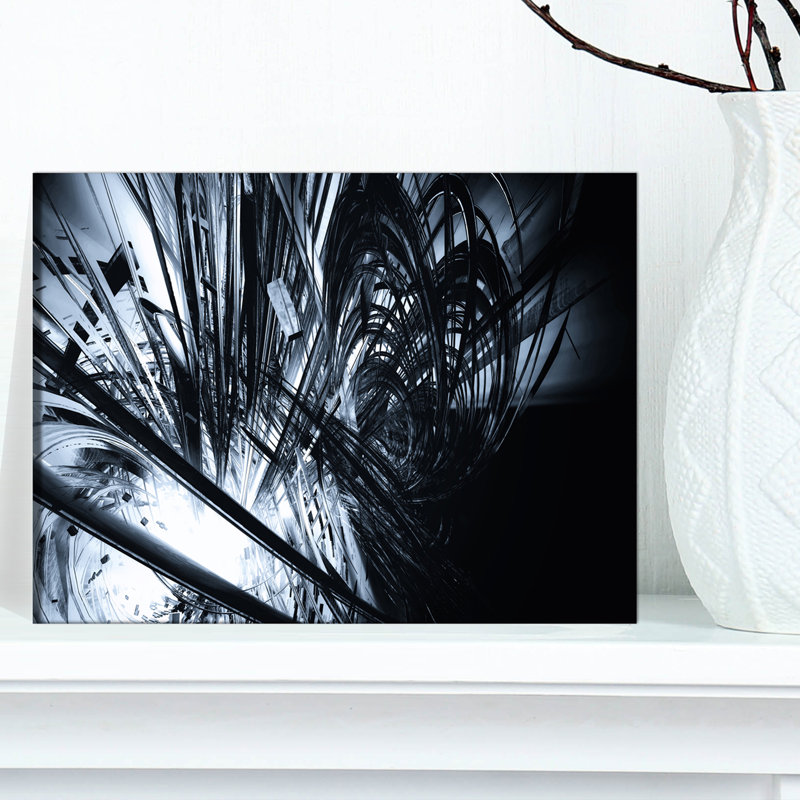 « 3d abstract art », impression sur toile tendue en noir et blanc, H 8 po x l 12 po x P 1 po