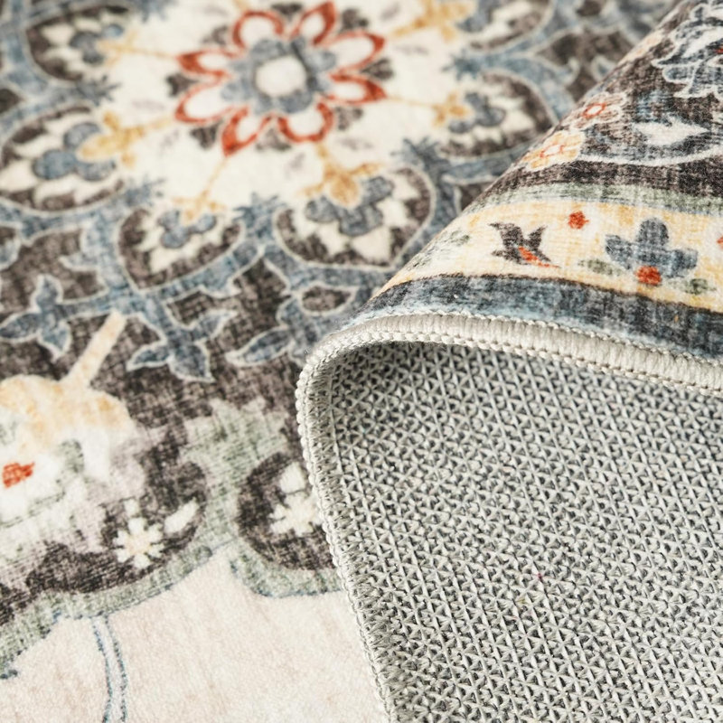 Washable Oriental Hallway Rug - Rugs for Living Room Soft Carpet for Bedroom Kitchen Waterproof Floral Distressed Indoor Stain Resistant Non-Shedding Floor Carpets (Blue)