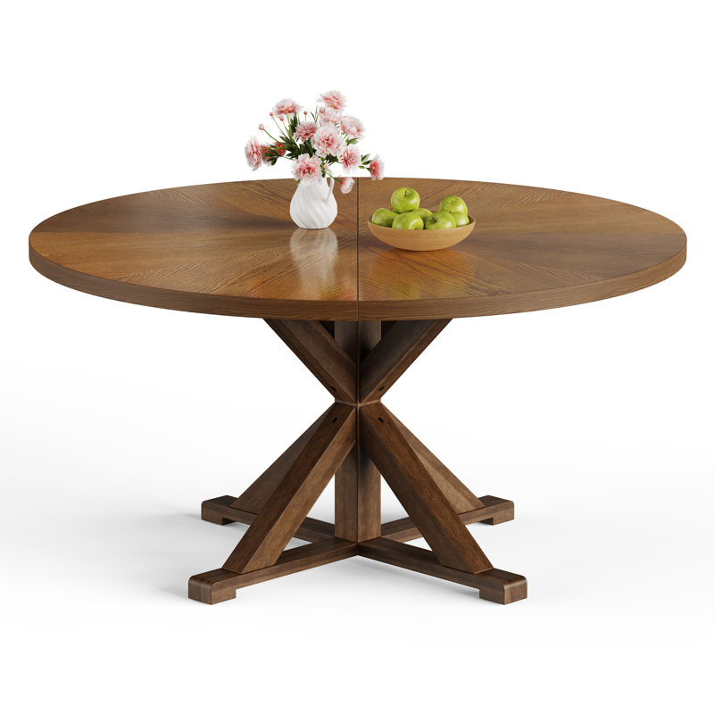 Table de salle à manger moderne avec pieds en bois massif pour 6 à 8 personnes, Brun