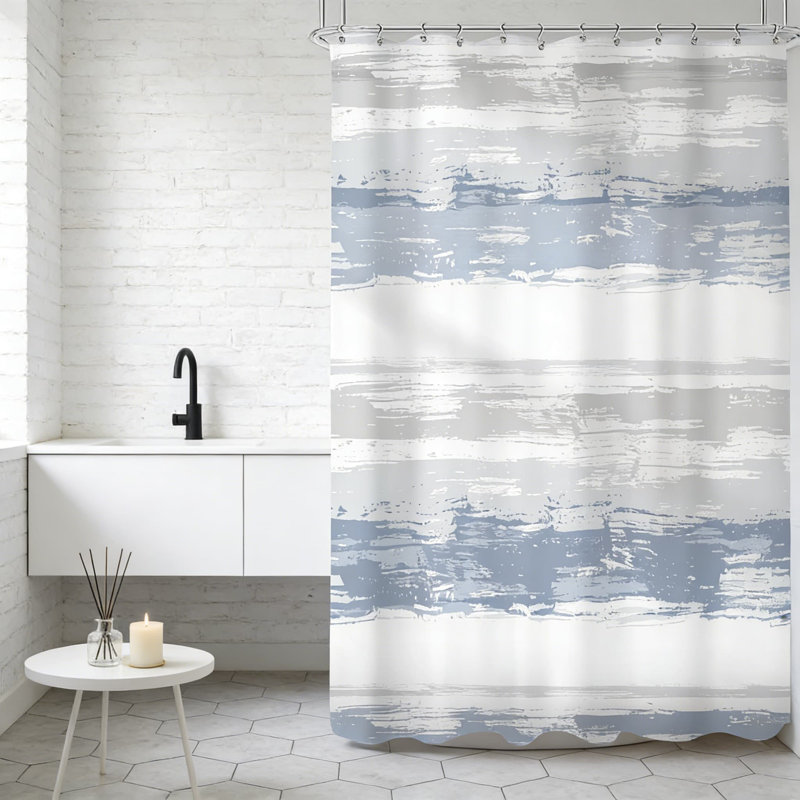 Modern Abstract Shower Curtain With Watercolor Striped Design, Waterproof Polyester Fabric For Bathroom Decor, Includes 12 Hooks