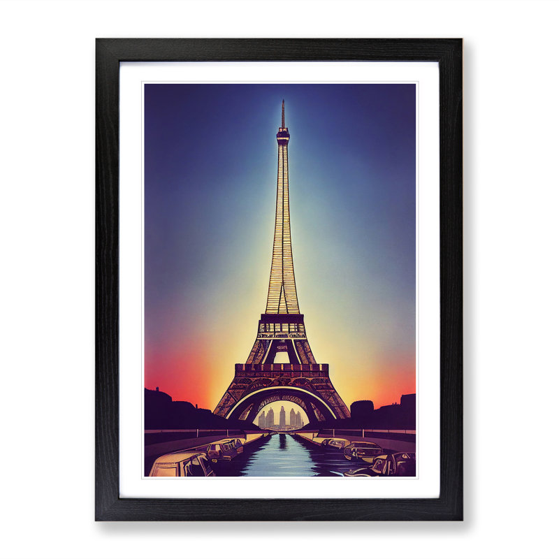 Eiffel Tower At Sunset No.3 - Print, 64cm H x 46cm W x 2cm D, Black Framed Paper