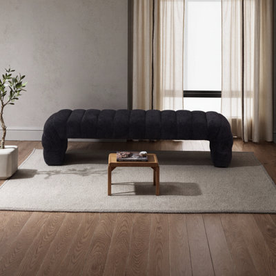 70" Wide Modern Upholstered Daybed Bench With Channel Tufting – Chenille Chaise & Foot Stool For Bedroom Or Living Room