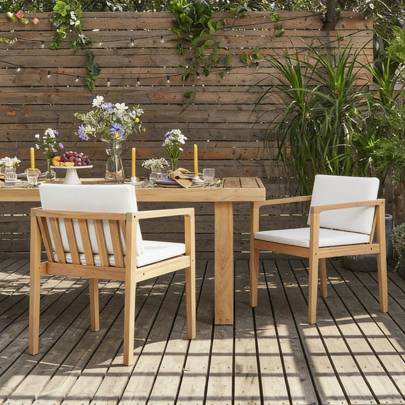 Chaises de salle à manger d'extérieur modernes en bois d'acacia avec coussins Fere, 2