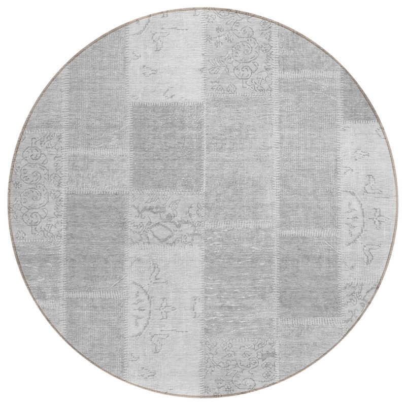 Tapis intérieur lavable rond 8 pi gris et graphite