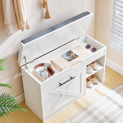 Wooden Entryway Bench With Flip Drawer