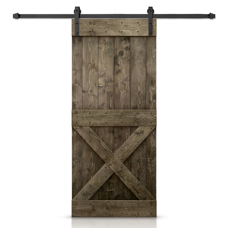 Porte de grange à panneaux et en bois avec quincaillerie d'installation, 36 po x 84 po, Vert sauge, Bronze huilé