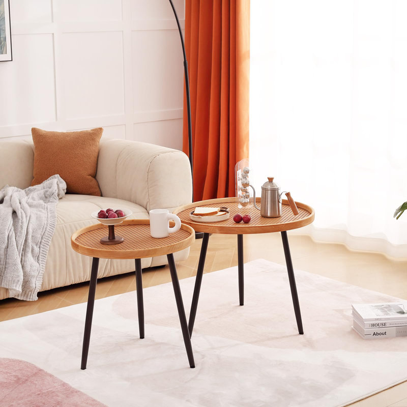 Tables de bout rondes en rotin moderne, plateaux de plateau de bûches décoratifs, utilisation multifonctionnelle