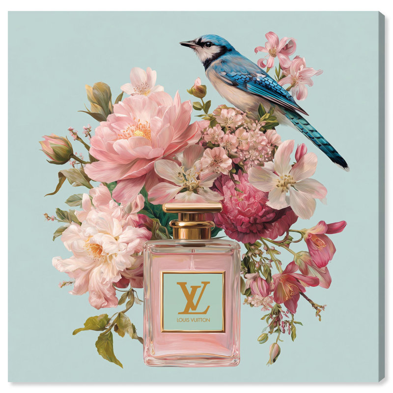 «Bluebird Perfume Bloom Pink Glam», reproduction d'art sur toile par Art Remedy, H 12 po x l 12 po