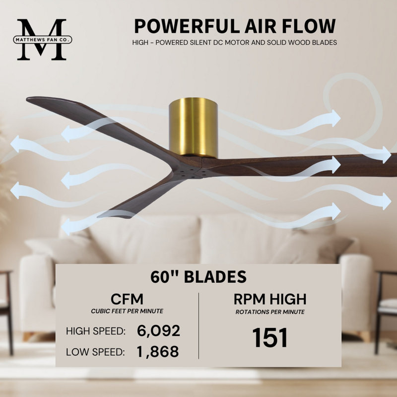 Irene Ceiling Fan, Brushed Brass, Walnut Tone, 60"