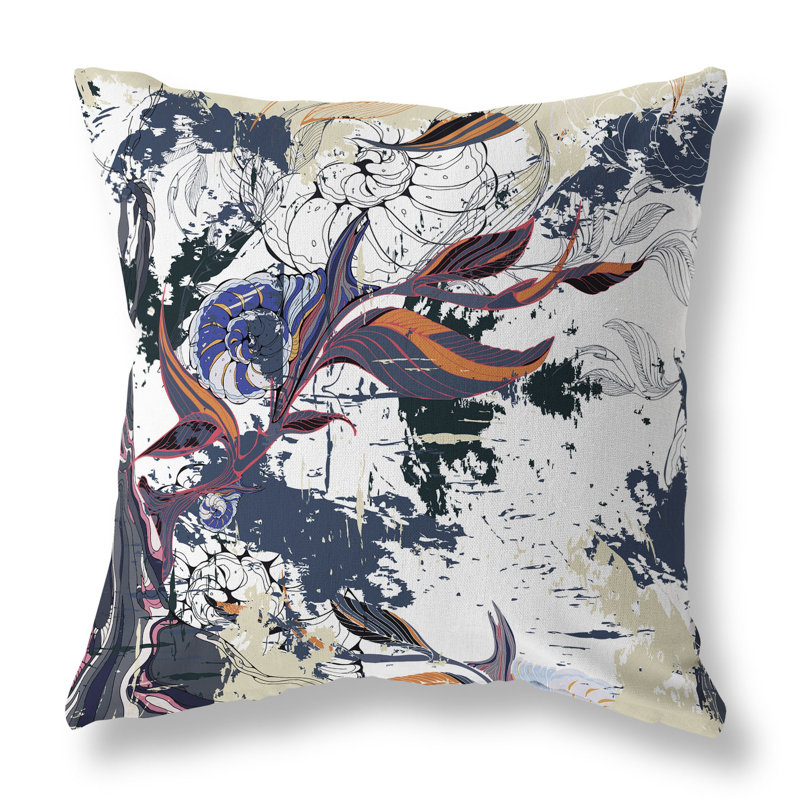 Leaf Lurker Floral Reversible Throw Pillow, 18"H x 18"W, White/Gray/Orange