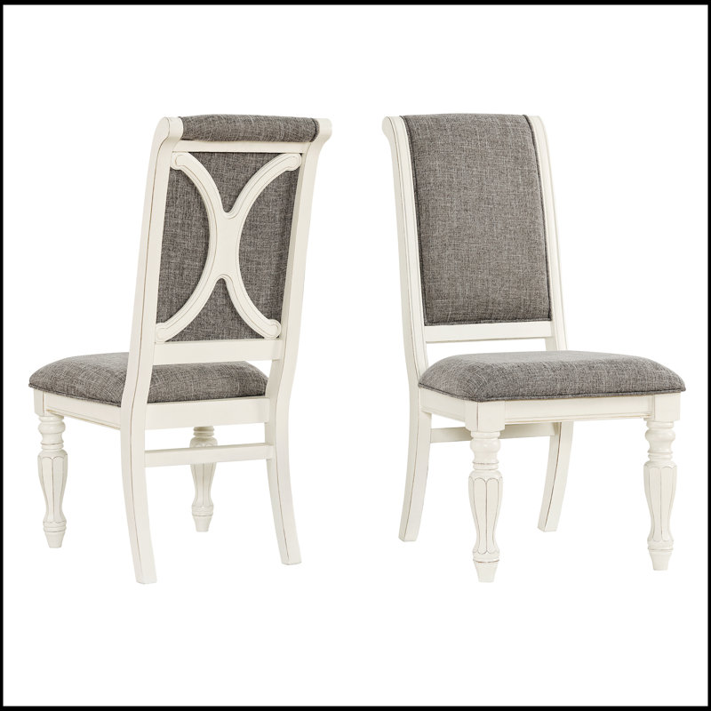 Belleza Antique White Solid Wood Upholstered Dining Chairs, Set of 2, Combining Classic Elegance with Modern Comfort and Durability