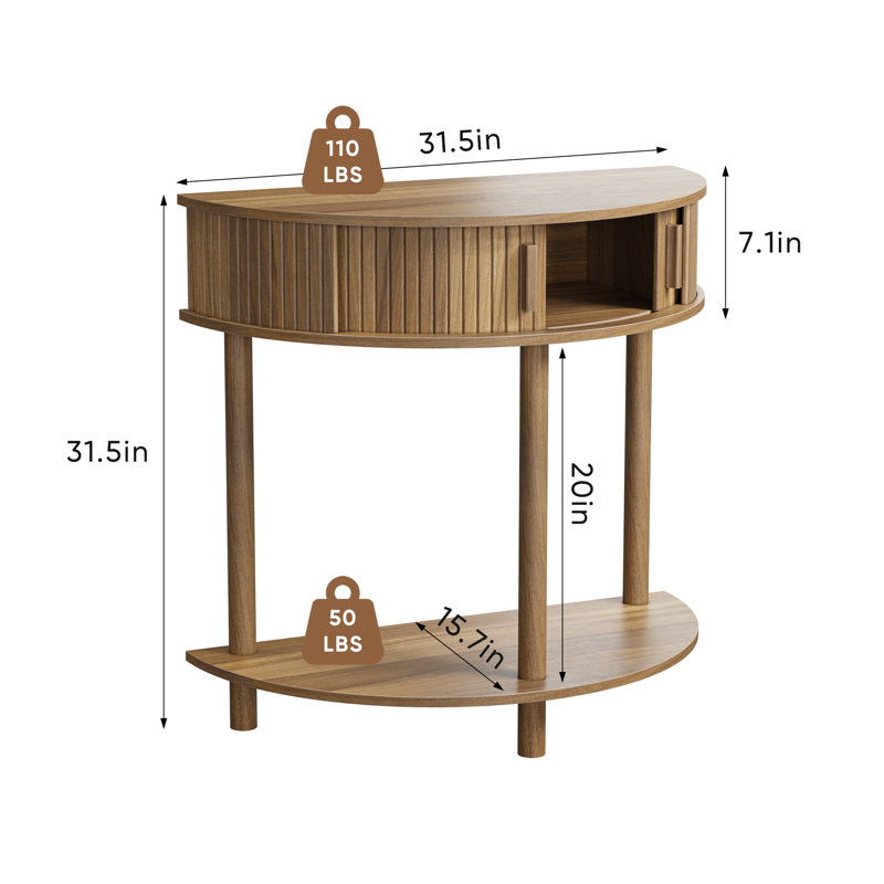 31.5'' Half Moon Entryway Table With Grooved Base, Narrow Design, Walnut Finish