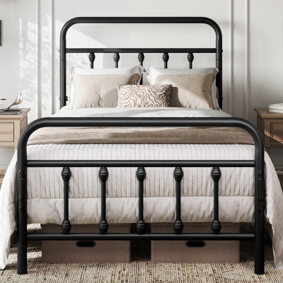 Metal Bed Frame with Vintage Headboard