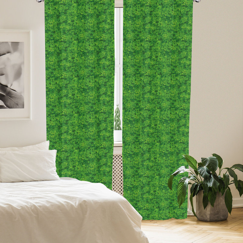 Fern Green Botanical Floral Semi-Sheer Rod Pocket Curtain Panels, 28" x 95"