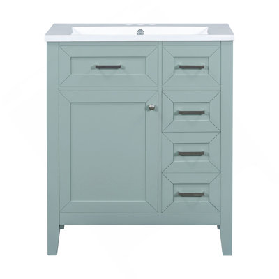 Ensemble de meuble-lavabo 30 po avec lavabo, armoire de salle de bain verte avec tiroirs, cadre et panneau de fibres à densité moyenne (ancien numéro de référence: N725S999222F)