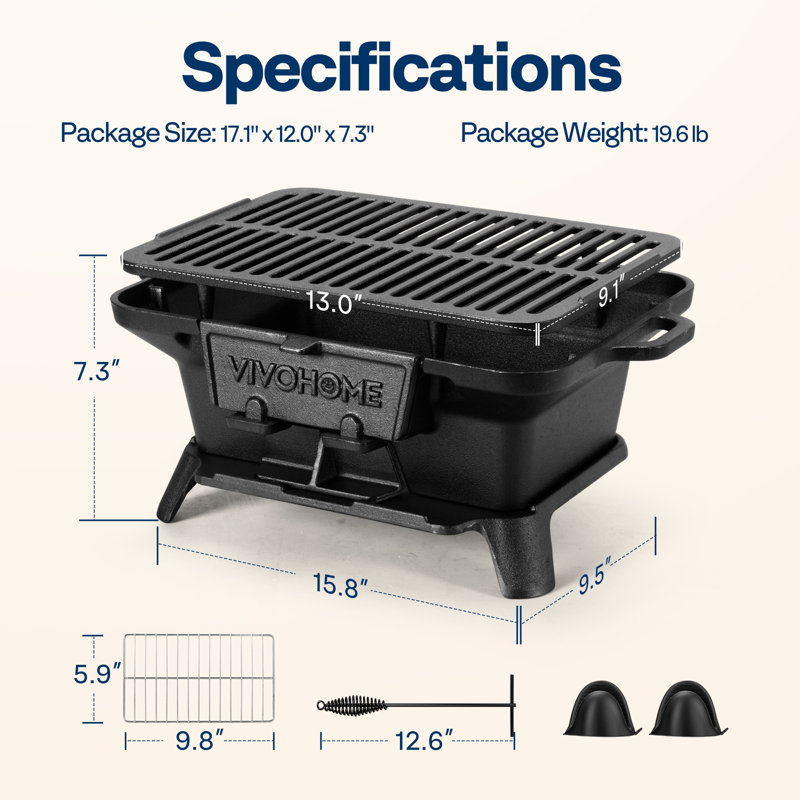 Barbecue rectangulaire en fonte avec grille à double face