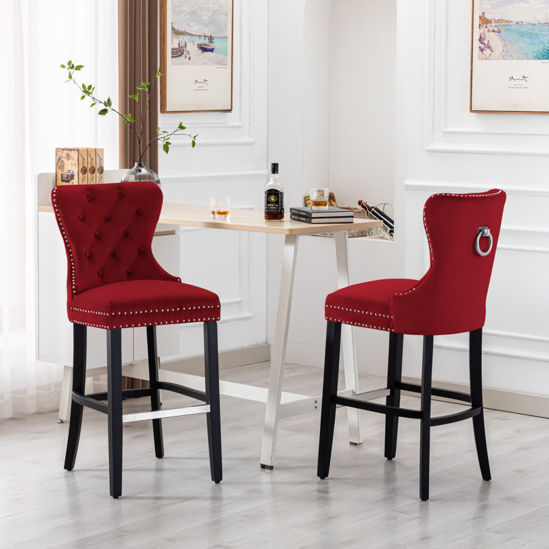Tabouret de bar et de comptoir Kirsten, Tabouret de comptoir (siège d’une hauteur de 24, Noir, Rouge