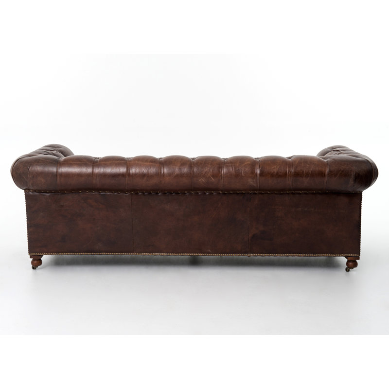 Conrad 95.5" Wide Genuine Leather Rolled Arm Chesterfield Sofa, Cigar Genuine Leather