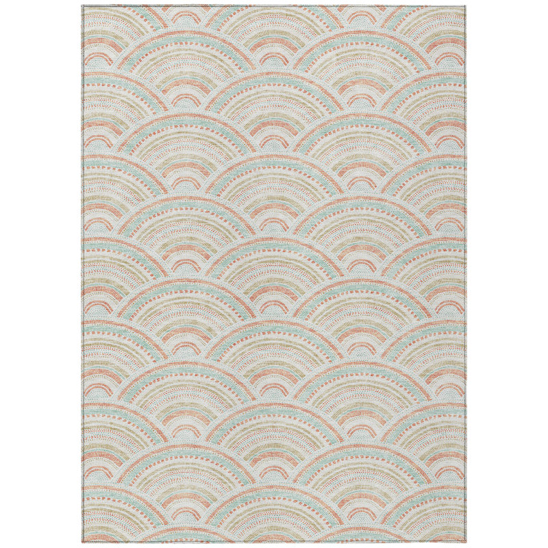 3' X 5' Linen Orange And Ivory Geometric Washable Indoor Outdoor Area Rug