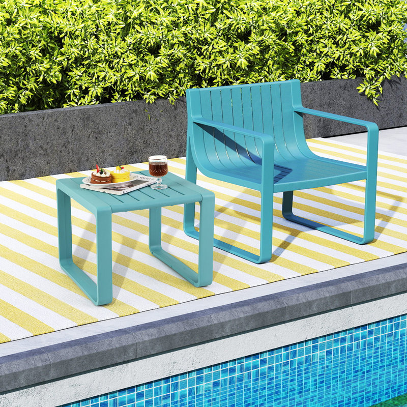 Outdoor Side Table Set of 2 18'' Weather Resistant Adirondack Table Patio Blue, Blue