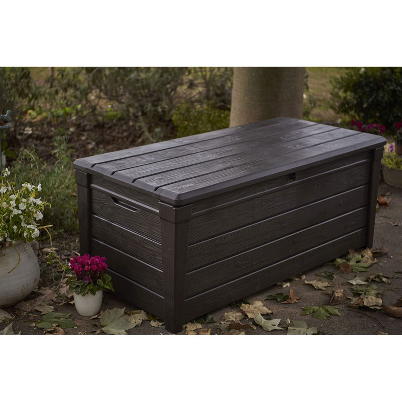 Keter Brown 120 Gallon Lockable Plastic Wicker Deck Box