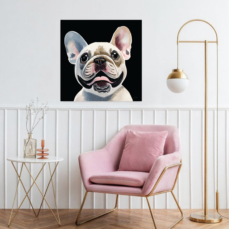 Art contemporain avec bouledogue, H 32 po x l 32 po