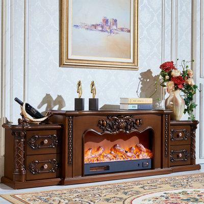 Walnut Solid Wood TV Cabinet Heating Fireplace