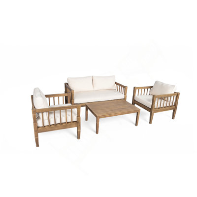 4-Piece Patio Furniture Set, Outdoor Furniture With Coffee Table, Patio Conversation Set Deep Seating With Thick Cushion For Backyard Porch Balcony