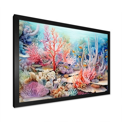 Pink And Blue Under Water Coral Wold I - Coastal Coral Under Water Wall Art