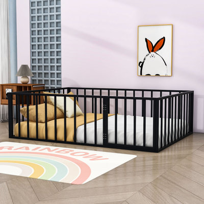 Idonah Metal Floor Bed with Fence and Door