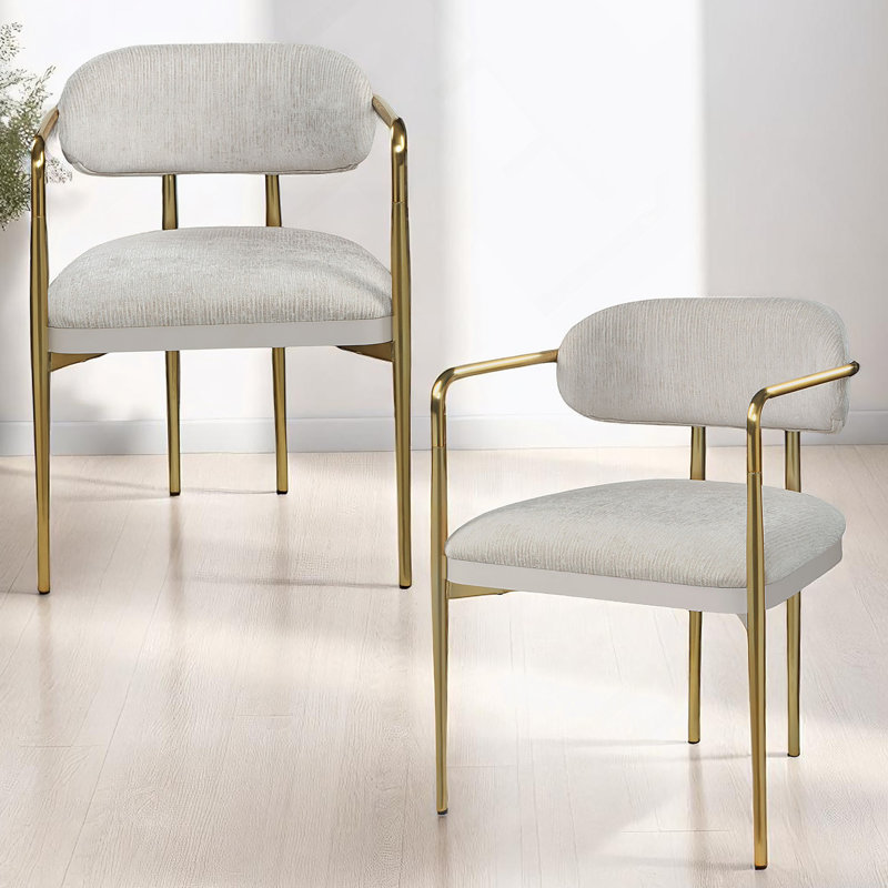 Fauteuil en chenille et or beige (ensemble de 2)