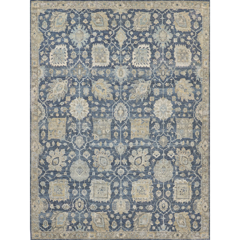 Heirloom Oriental Hand-Knotted Wool Blue Area Rug, Rectangle 6' x 9'