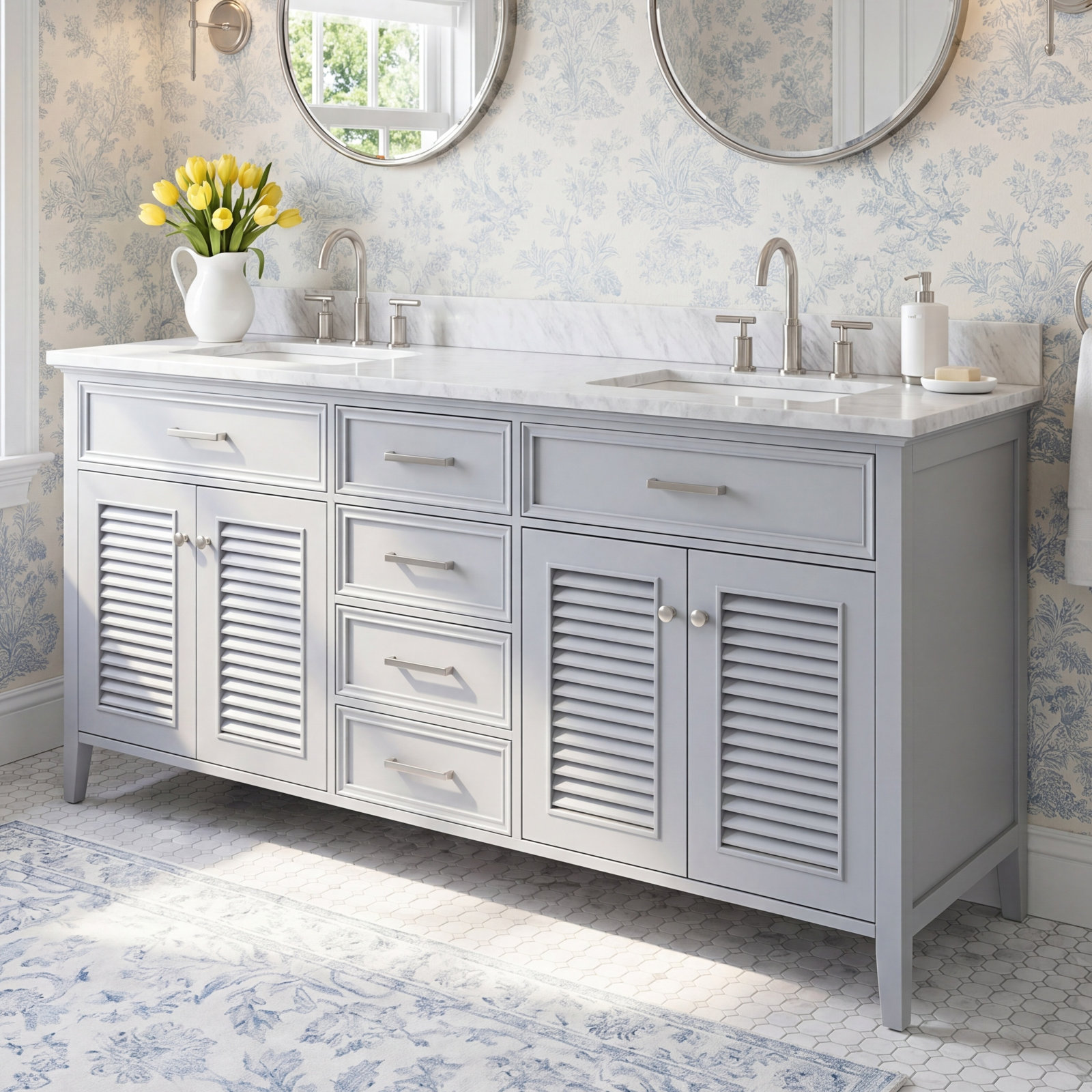Davisboro Double Bathroom Vanity, Gray, 73", Rectangular