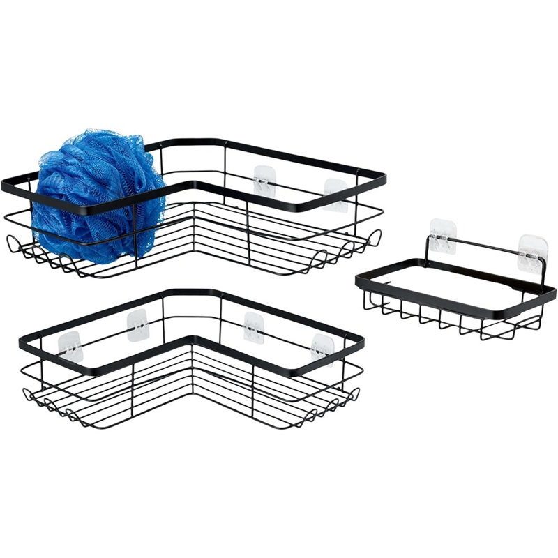 Amazon Basics Corner Shower Caddy Organizer - Black - Stainless Steel, 3-Pack Set