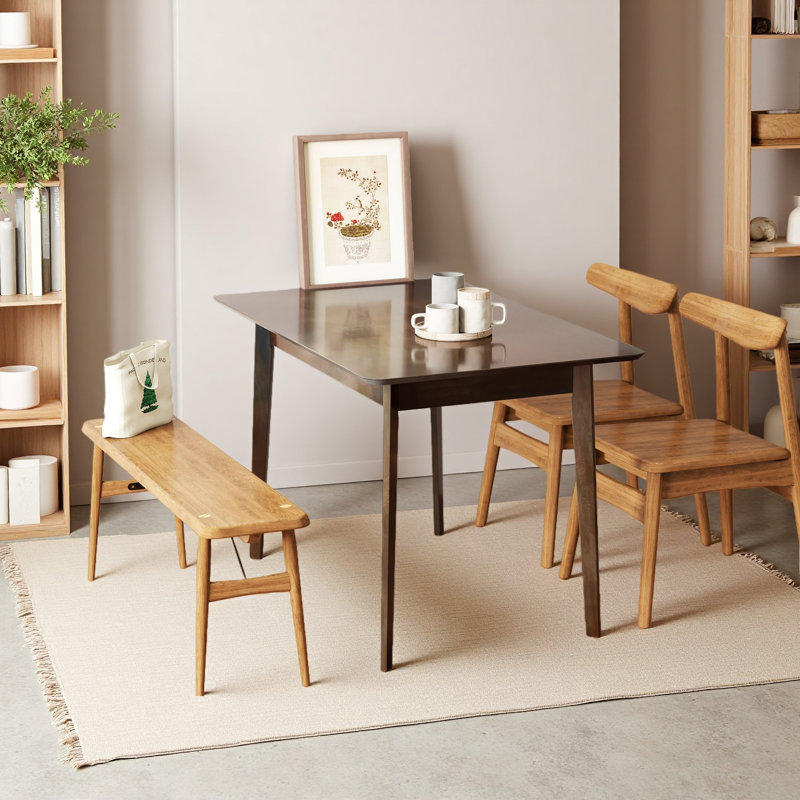 Table de cuisine moderne, table de salle à manger rectangulaire, avec pieds en bois d'hévéa pour votre maison, Acajou foncé