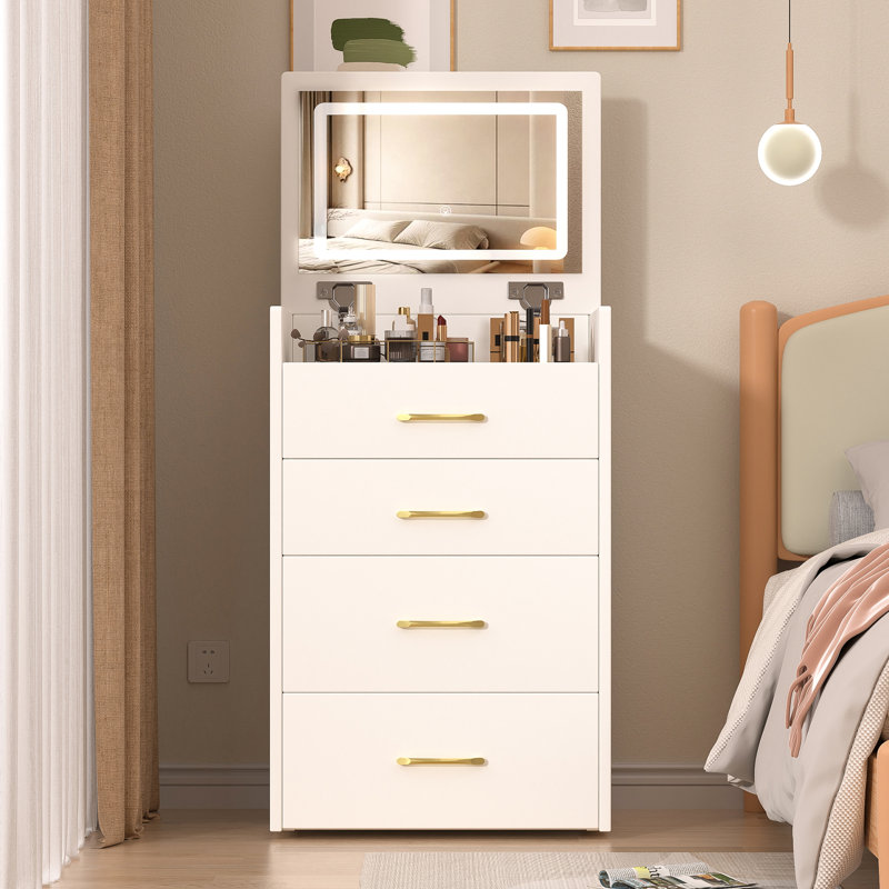 Meuble-lavabo 3 en 1 avec miroir à plateau ouvert, ensemble de coiffeuse compact avec plateau de rangement en verre