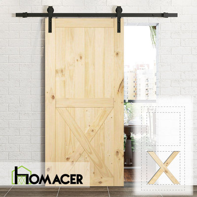 Porte de grange non finie en bois de pin massif Double X Design