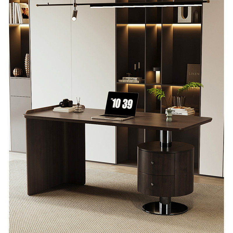 Bureau de direction moderne avec tiroir cylindrique et base asymétrique, H 29,5 po x l 55,1 po x P 27,6 po