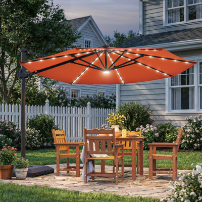 11' Deluxe Solar LED Lighted Patio Umbrella with 360-Degree Rotation and All-Weather Fade-Resistant Canopy with Base