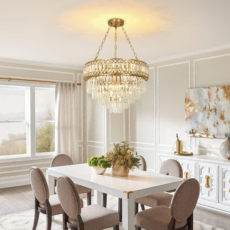 Lustre en cristal réglable 11 lumières, finition cuivre - prêt pour plafond incliné, 3 couleurs interchangeables, hauteur de 19,7 po à 56,1 po
