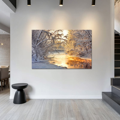 «Winter Tree Wall Art - Snowy River Winter», décoration murale, paysage de paysage d'hiver au pays des merveilles