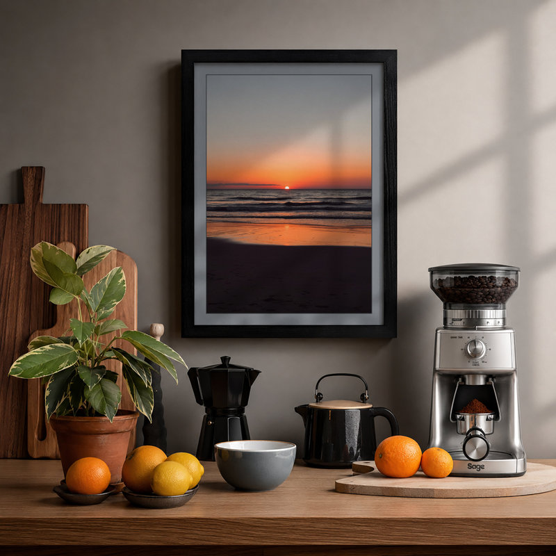 Sunset Over Open Water Coastal - Print, A2 - 59.4 x 42.0 cm, Black